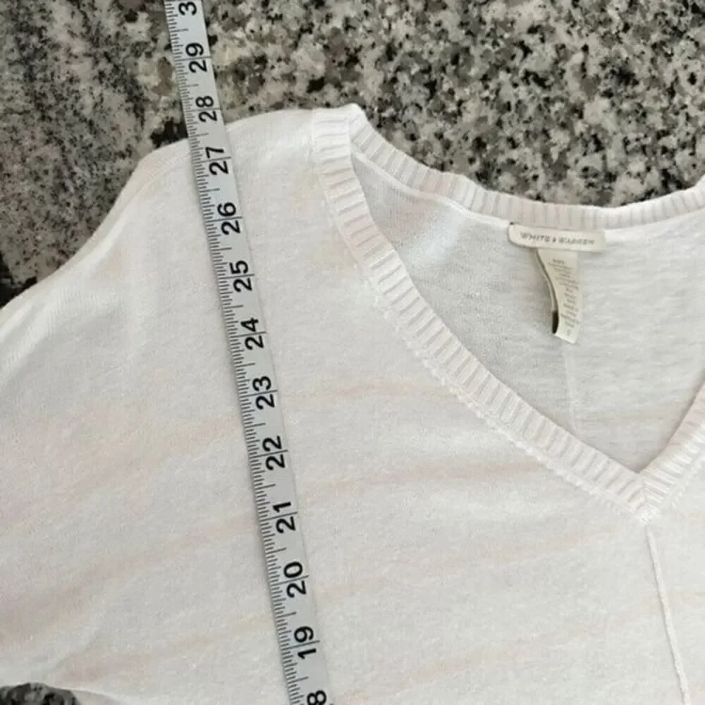 White + Warren Striped Print Silk V Neck Pullover Sweater White Pink Size Small‎ - Picture 9 of 10